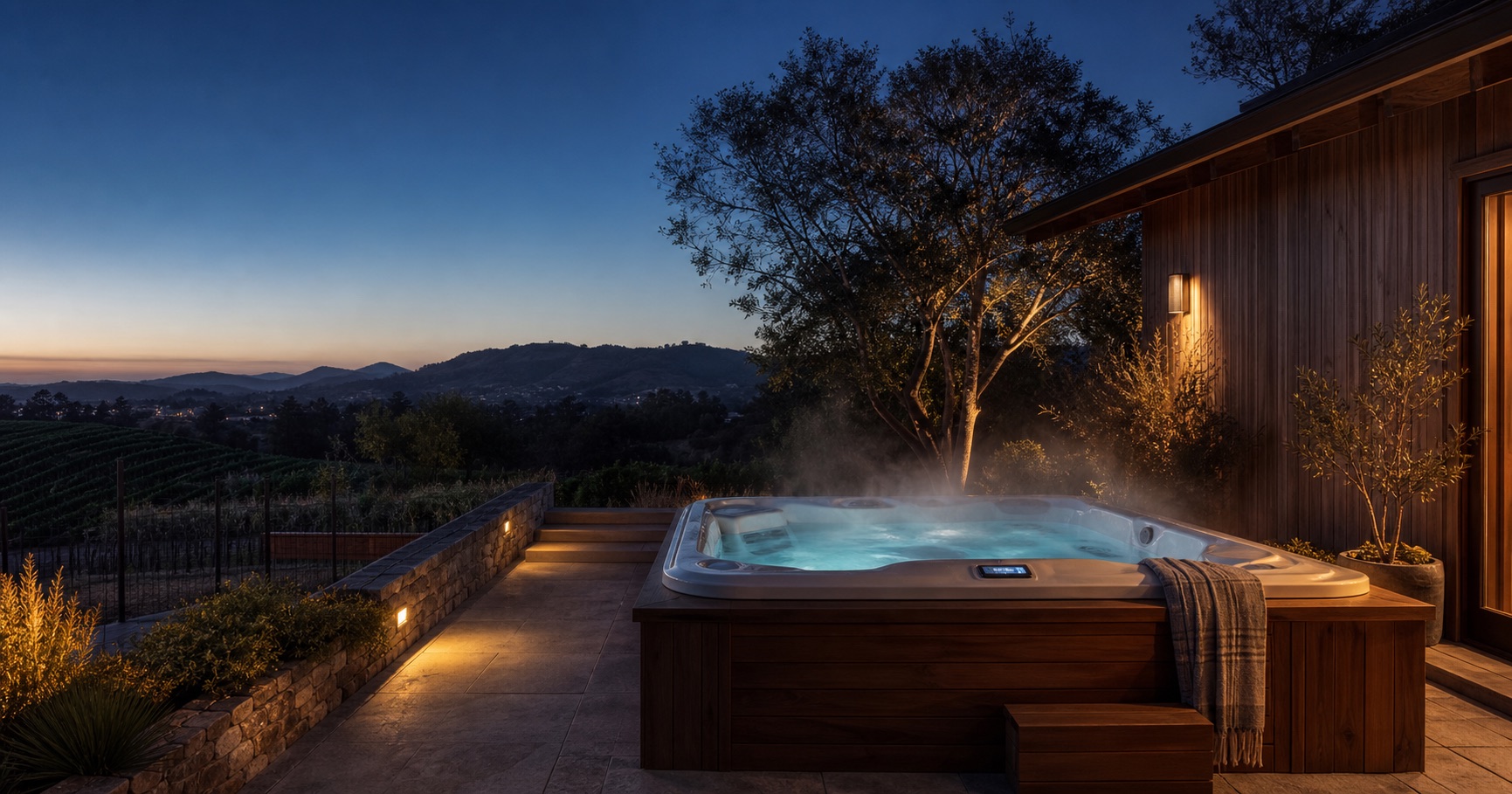 Hot tub ready for evening use at a Sonoma County property